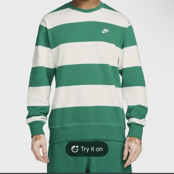 Nike Other - Nike Green and White Striped Sweater club fleece French terry crew neck cotton